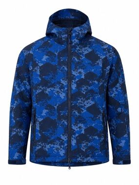 Mountain Warehouse Mens Blue Camo Hooded Jacket Y2K Techwear Shell Medium